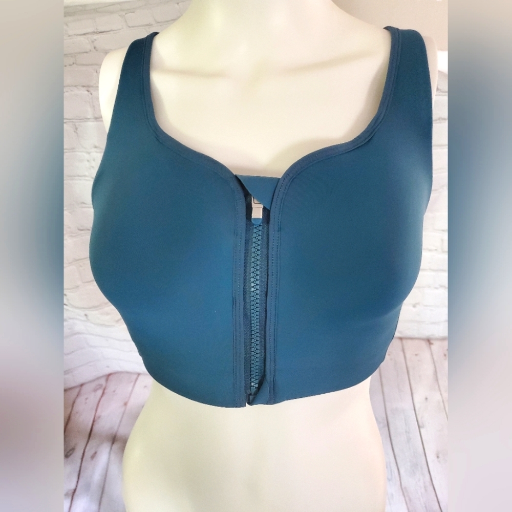 Athleta Advance Zip Front Bra 34D Teal